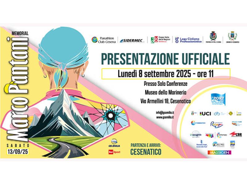 MEMORIAL PANTANI, LUNEDI' 8 SETTEMBRE A CESENATICO LA PRESENTAZIONE UFFICIALE
