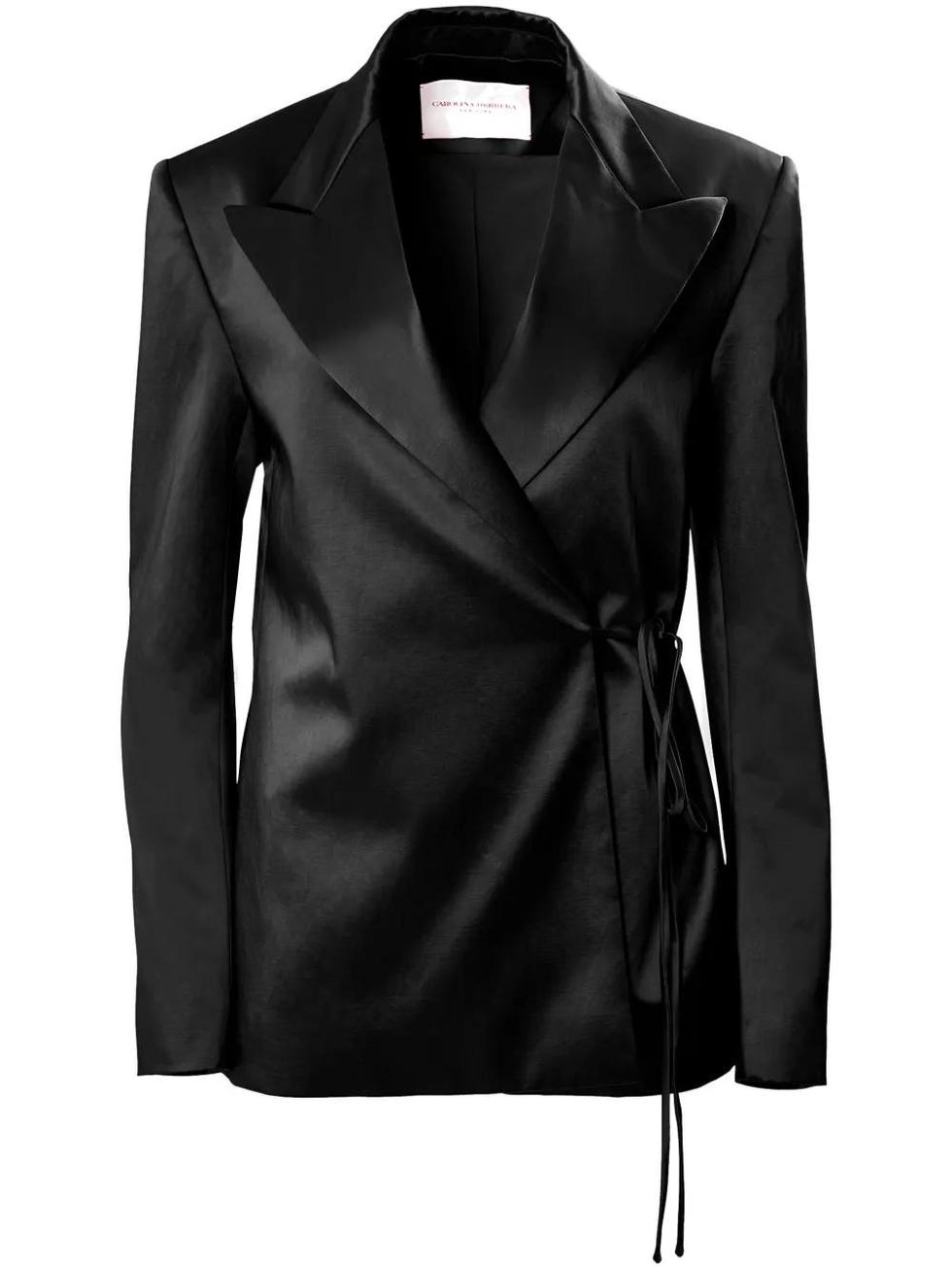 Blazer nero in satin con design a portafoglio, Carolina Herrera