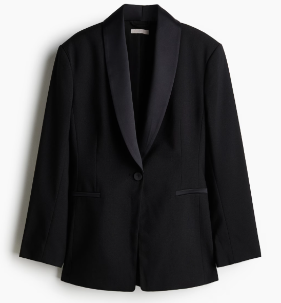Blazer nero monopetto con finitura satinata, H&M 