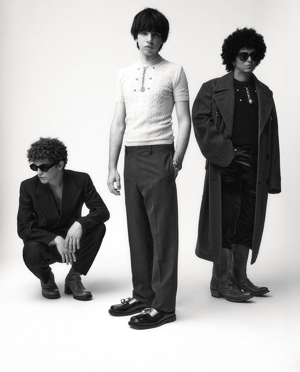 tommaso venturi, riccardo lardinelli e angelo randazzo look gucci, occhiali da sole ray ban