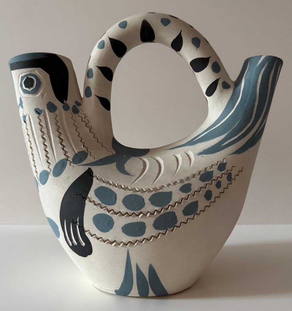 pablo picasso, spanish pitcher, ﻿ceramica, ﻿22,5 x 11,5 x 1,24 cm, 1954, ﻿ed. madoura, multipli originali collezione privata