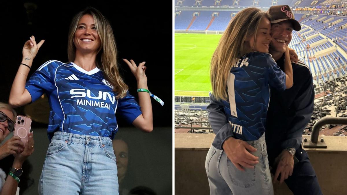 Diletta Leotta allo stadio per Loris Karius con la maglia dello Schalke