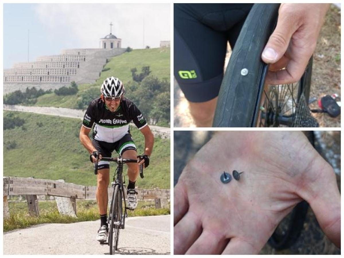 Monte Grappa, puntine sull'asfalto contro il passaggio dei ciclisti