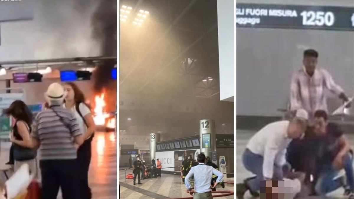 Malpensa, 26enne appicca il fuoco e prende a martellate il banco dei check in: evacuato il Terminal 1. «Rogo domato, non ci sono feriti»