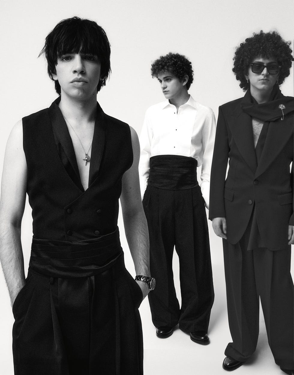 tommaso venturi, riccardo lardinelli e angelo randazzo look gucci, occhiali da sole ray ban