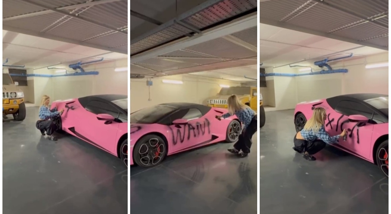 Wanda Nara vandalizza la Lamborghini rosa da oltre 200mila euro (che era di Mauro Icardi). Scoppia la polemica: «Sei ridicola»