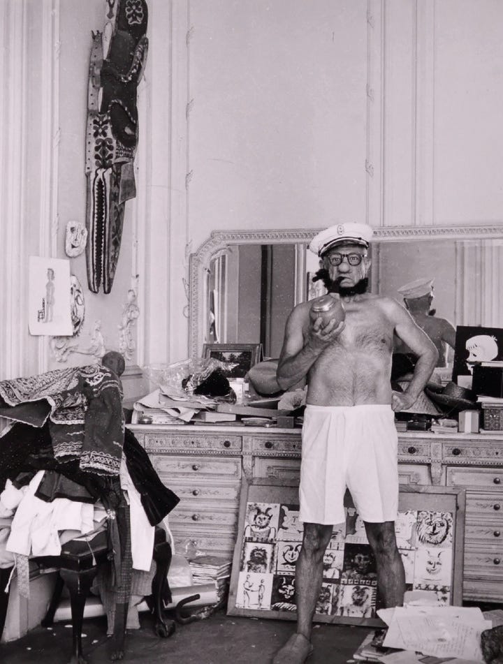 andré villers, ritratto di pablo picasso vestito da braccio di ferro, collezione privata