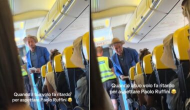 lui si scusa con i passeggeri prima del decollo