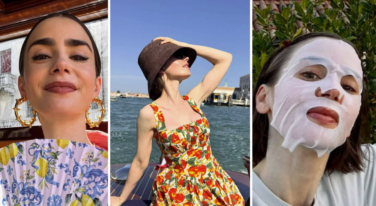 look colorato, cappello bon ton e.. maschera per il viso. Giri in motoscafo e riprese in terrazza, 'caccia' alla star (che sembra una di noi)