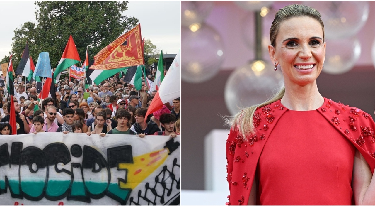 Emanuela Fanelli al corteo pro-Pal a Venezia. Due giorni fa Selvaggia Lucarelli l'aveva accusata di non schierarsi
