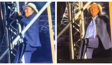 Serradifalco, Al Bano si arrampica su un traliccio durante il concerto
