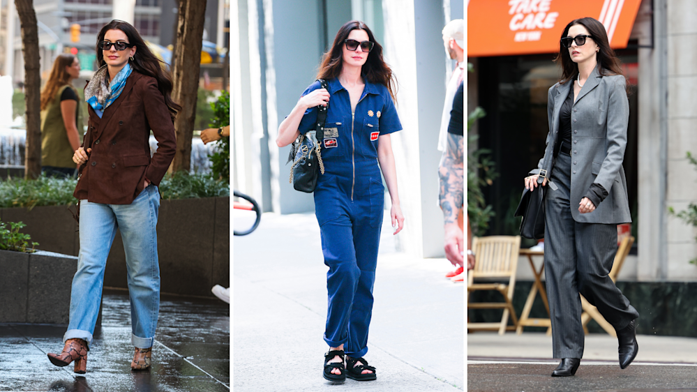 Anne Hathaway sul set de Il Diavolo Veste Prada 2, a New York