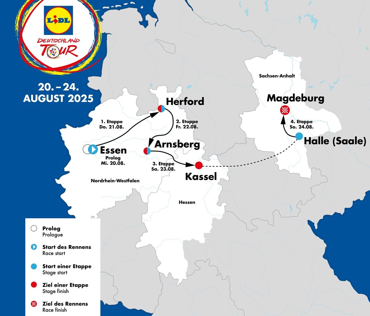 Giro di Germania 2025, il percorso (Altimetrie e Planimetrie)