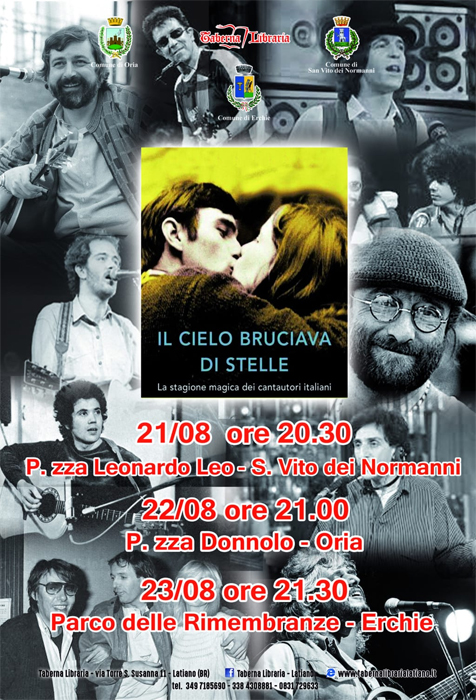 Taberna Libraria, da domani 3 giorni consecutivi con “Il cielo brucava di Stelle” a San Vito dei Normanni, Oria ed Erchie