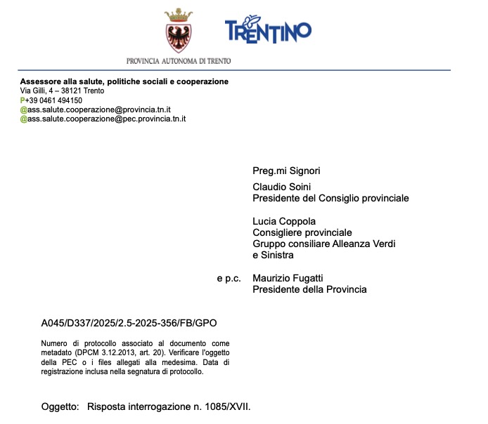CONSIGLIO PAT * SANITÀ, ASSESSORE TONINA RISPONDE A COPPOLA (AVS): «BANDO ASSEGNAZIONE MEDICI 47 INCARICHI VACANTI, SOLO 18 HANNO ACCETTATO UNA ZONA CARENTE» - Agenzia giornalistica Opinione. Notizie da Italia