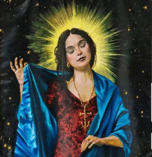 BLOCK NOTES PALIO: DRAPPELLONE CON UNA MADONNA PALERMITANA BELLA E SENSUALE - OK Siena