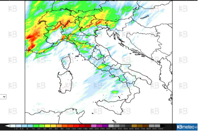 Accumuli previsti nelle 48h