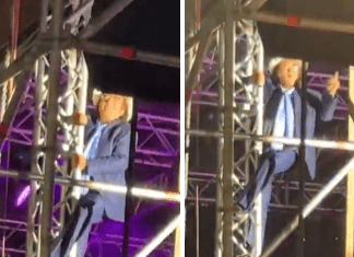 Al Bano come Spiderman, si arrampica sul palco durante il concerto in Sicilia