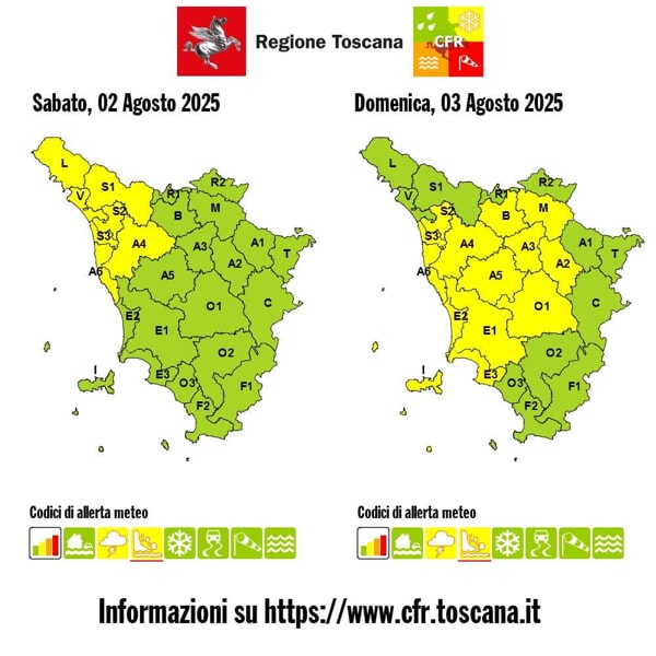 Allerta meteo Toscana 2 -3 agosto 2025