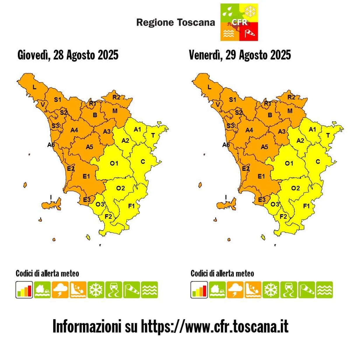 Allerta meteo Toscana 28-29 agosto 2025