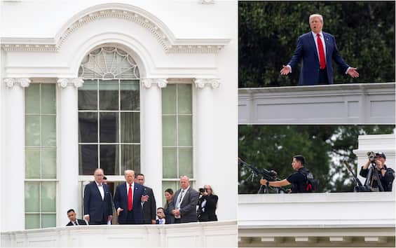 Usa, Trump a sorpresa sul tetto della Casa Bianca scherza sui missili nucleari. FOTO I Sky TG24