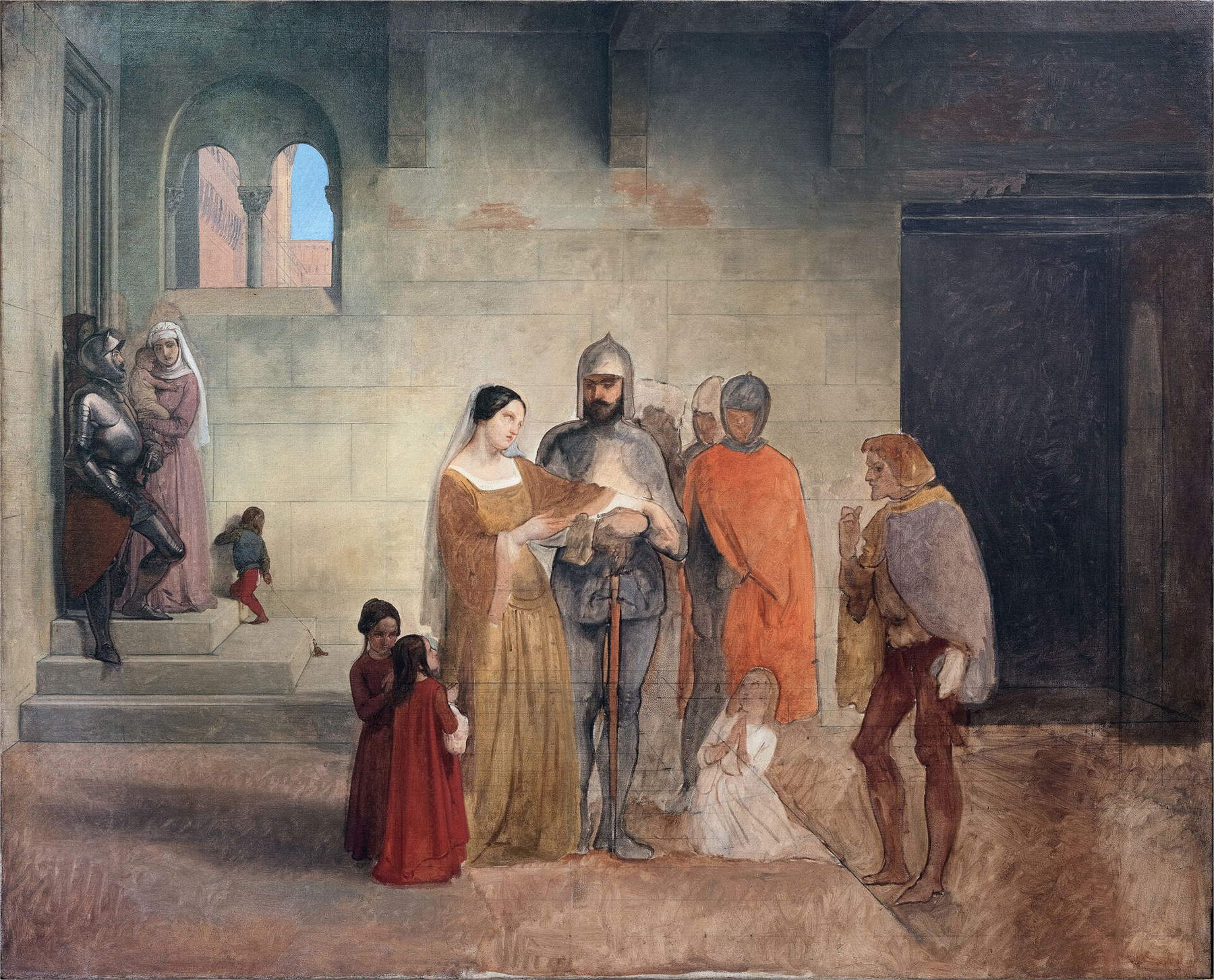 Francesco Hayez, Pietro Rossi di Parma che partecipa alla moglie il decreto del Senato veneto da cui è chiamato a generale delle sue forze di terra (1850-1855; olio su tela, 122 x 150 cm; Milano, Accademia di Belle Arti di Brera)