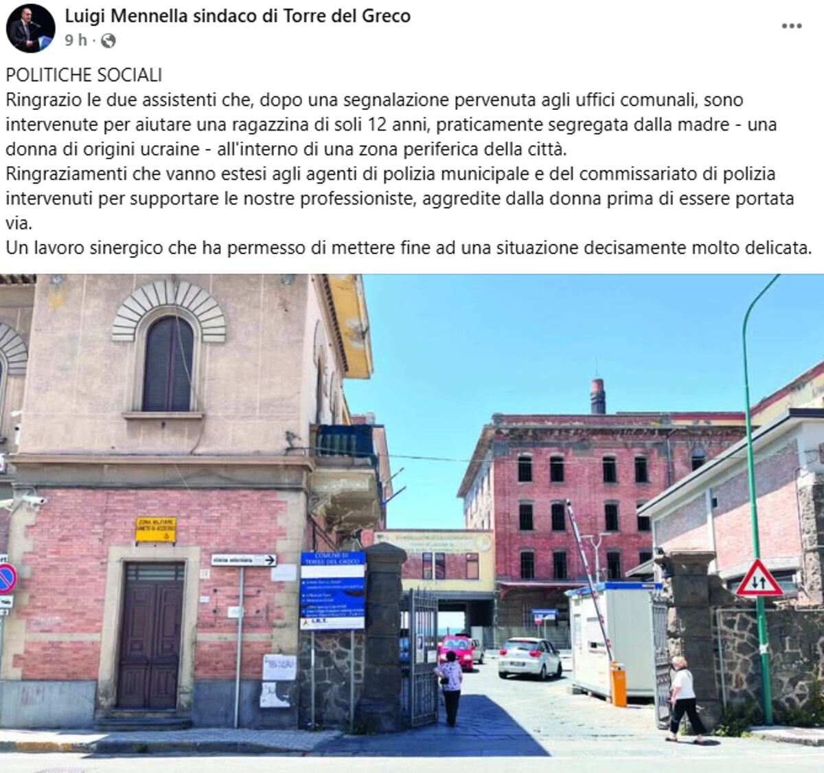 Il post del sindaco su fb