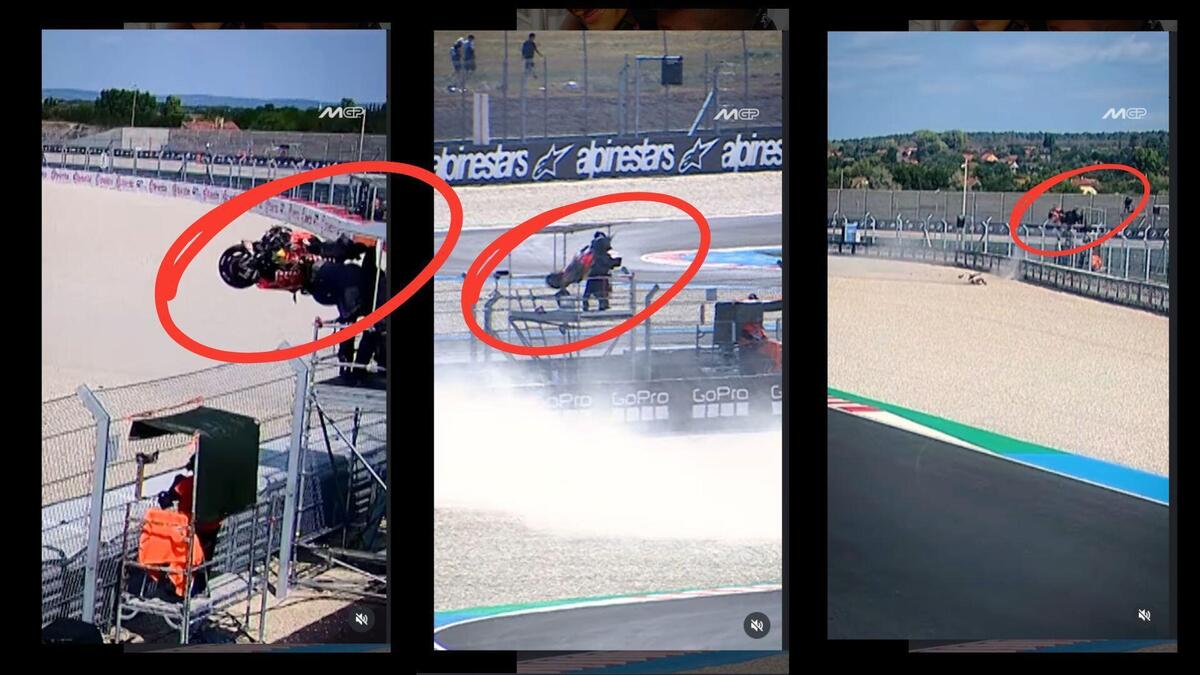 MotoGP 2025. GP di Ungheria. Per quei pochi che non l'hanno visto, ecco l'incidente di Pedro Acosta, la moto finisce a pochi cm dal cameraman [VIDEO] - MotoGP