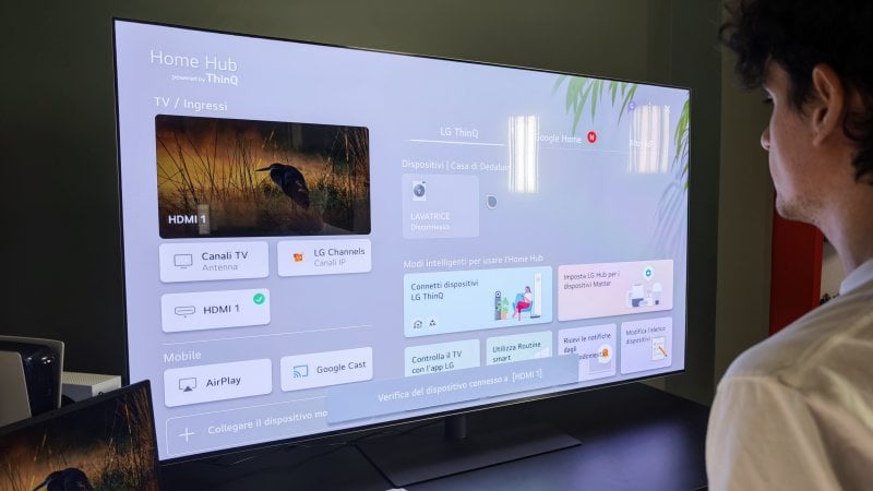 La schermata di selezione delle fonti, essenziale senza tasto input sul telecomando