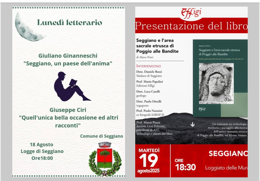 A Seggiano due pomeriggi letterari per tre libri