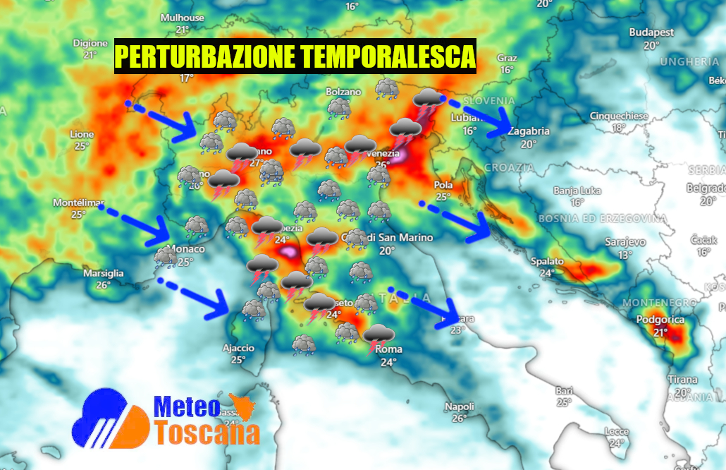 TEMPORALI nell’aria: ROTTURA ESTIVA IN GESTAZIONE – meteo Toscana