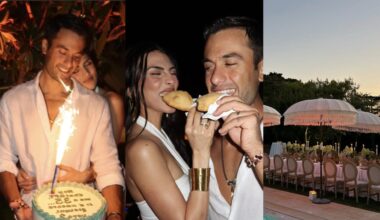 la cena a bordo piscina, i panzerotti, la scritta sulla torta