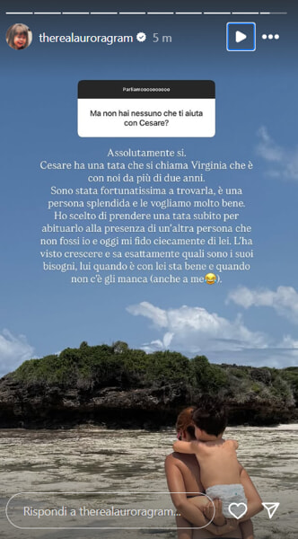 Aurora Ramazzotti parla della tata di Cesare, foto da Instagram