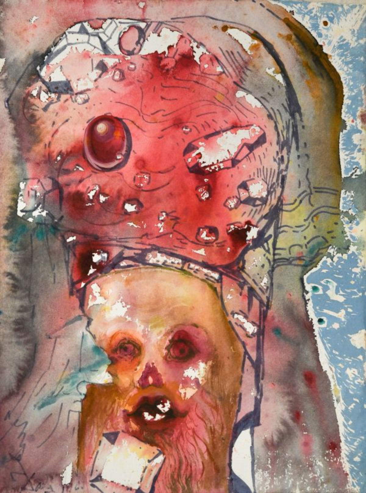 Salvador Dalí, Vecchio Sultano (1966; tecnica mista, acquerello, pennarello, 38 x 29 cm). Su concessione di  Cheffins Art and Design Sale