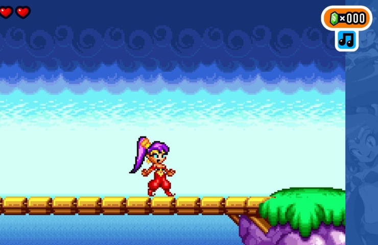 screenshot di shantae risky revolution con shantae sul ponte