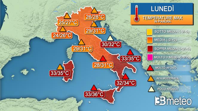Temperature massime lunedì