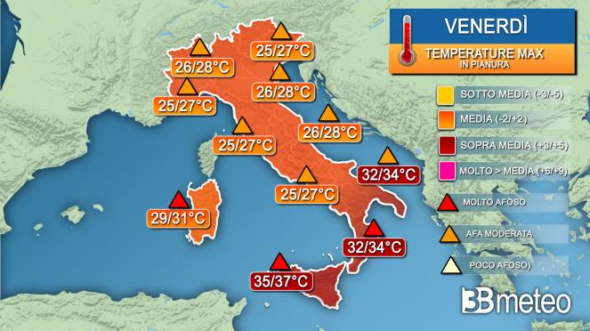 Temperature massime venerdì