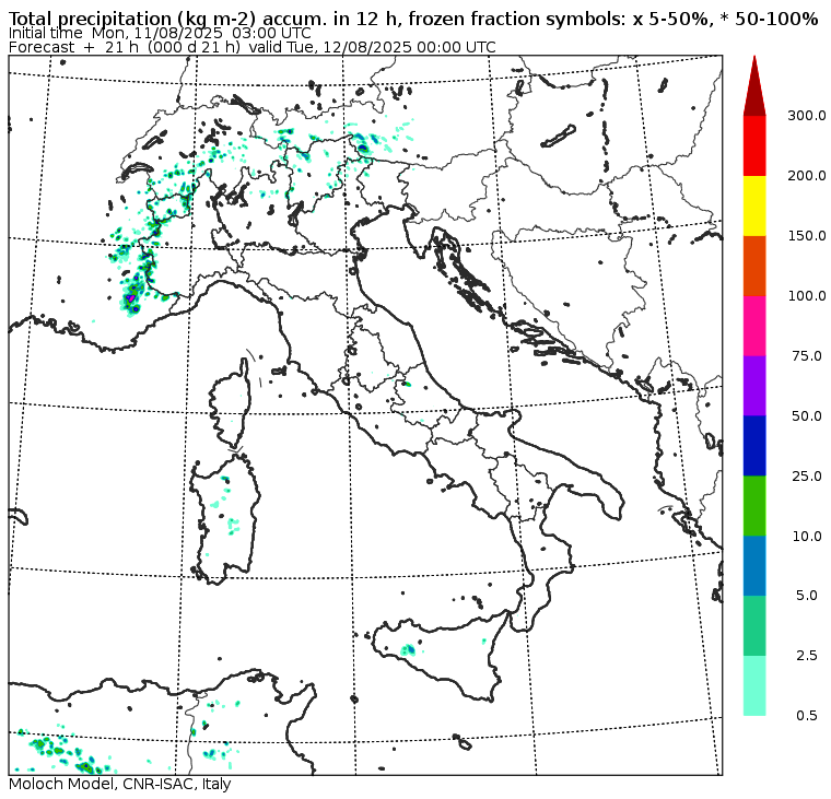 temporali pomeridiani lunedì 11 agosto
