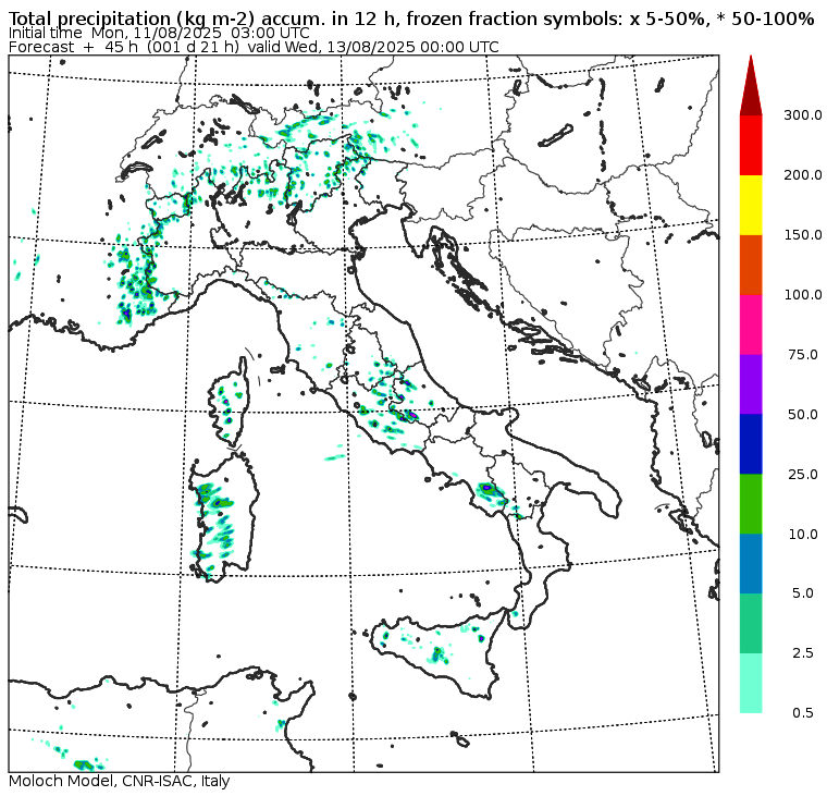 temporali pomeridiani martedì 12 agosto