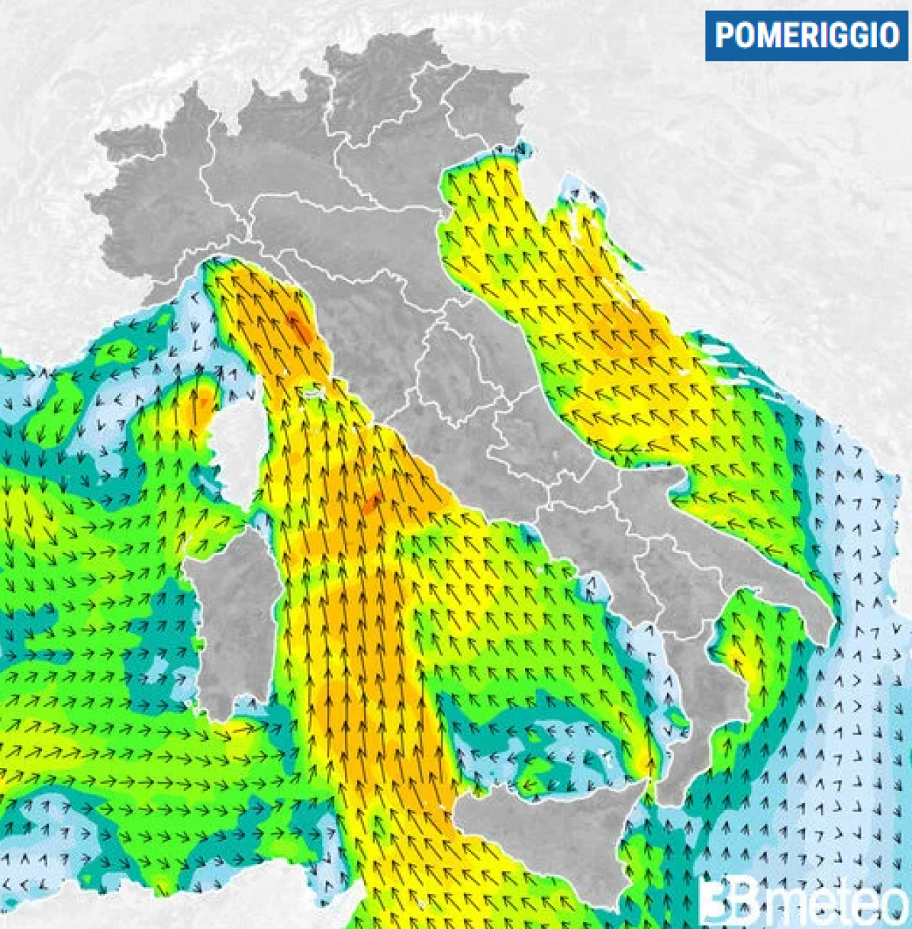 Venti previsti per giovedì pomeriggio