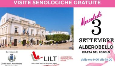 ALBEROBELLO – La prevenzione senologica scende in Piazza (del Popolo) con il progetto HOPE. Ad Alberobello il 3 settembre 2025 una giornata dedicata alla salute delle donne – PugliaLive – Quotidiano di informazione on line