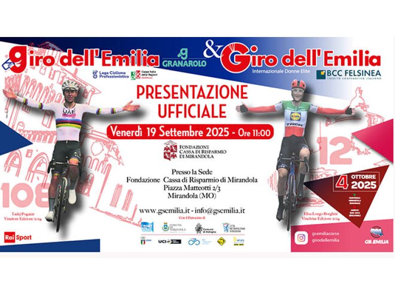 GIRO DELL’EMILIA. VENERDÌ 19 SETTEMBRE LA PRESENTAZIONE UFFICIALE A MIRANDOLA