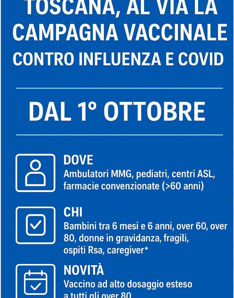Toscana, al via la campagna vaccinale 2025 contro influenza e Covid