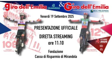 GIRO DELL'EMILIA, VENERDI' ALLE 11 SEGUITE LA PRESENTAZIONE IN DIRETTA STREAMING