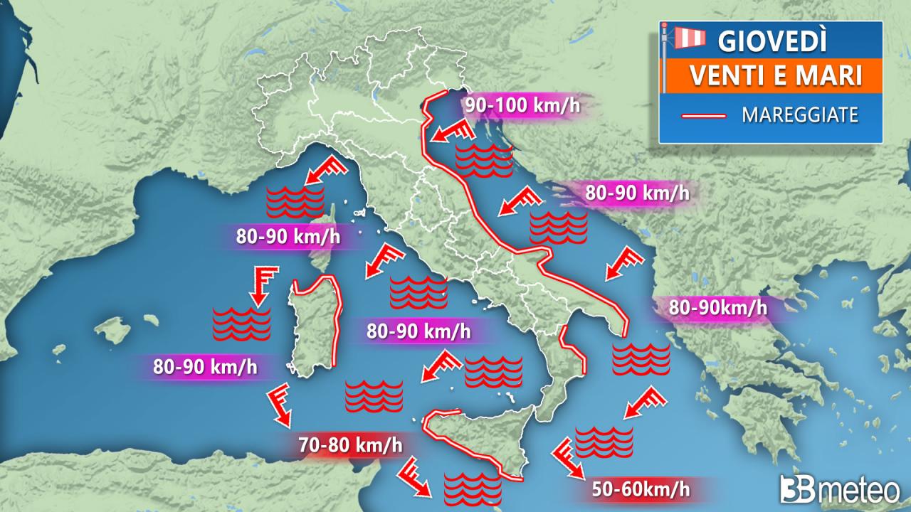 Avviso Meteo - Con ottobre la prima burrasca di vento autunnale, raffiche fino a 100km/h e mareggiate. I dettagli « 3B Meteo