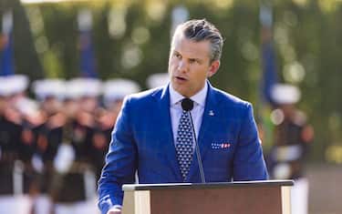 epa12390432 US Defense Secretary Pete Hegseth speaks at a POW/MIA Recognition Day ceremony at the Pentagon in Arlington, Virginia, USA, 19 September 2025.  EPA/JIM LO SCALZO