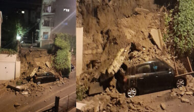 muro cede e travolge un’auto parcheggiata