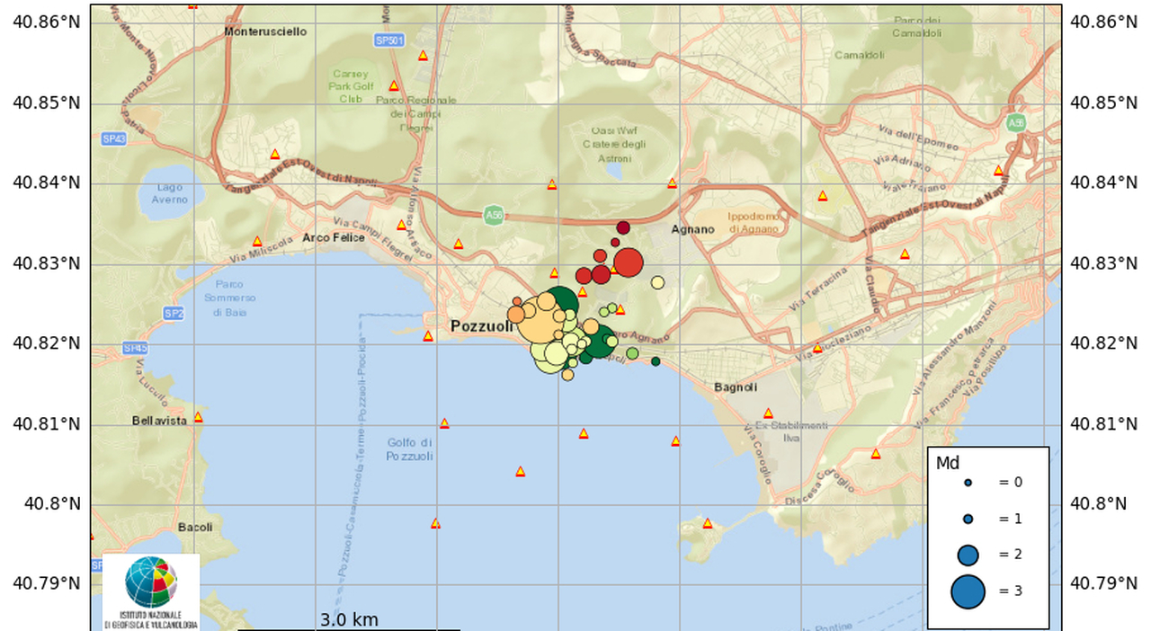 avvertita dal centro città a Pozzuoli, in 24 ore 120 eventi sismici