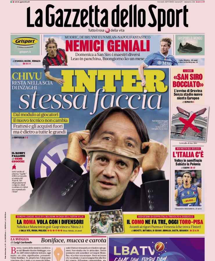 Prime Pagine: "Inter, stessa faccia"; "Milinkovic tappa buco"