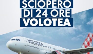 Volotea: Venerdì 26 settembre sciopero nazionale di 24 ore per un contratto dignitoso e retribuzioni adeguate.